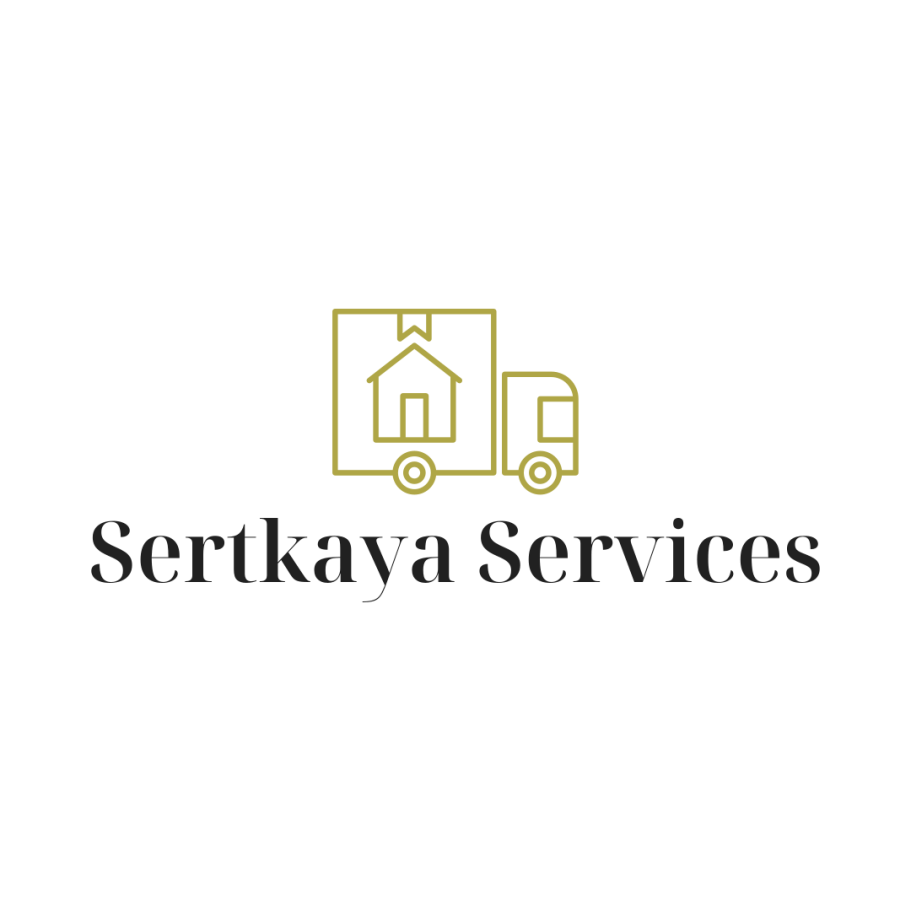 Logo der Firma Sertkaya Services mit einem LKW auf dem hinten ein Haus abgebildet ist
